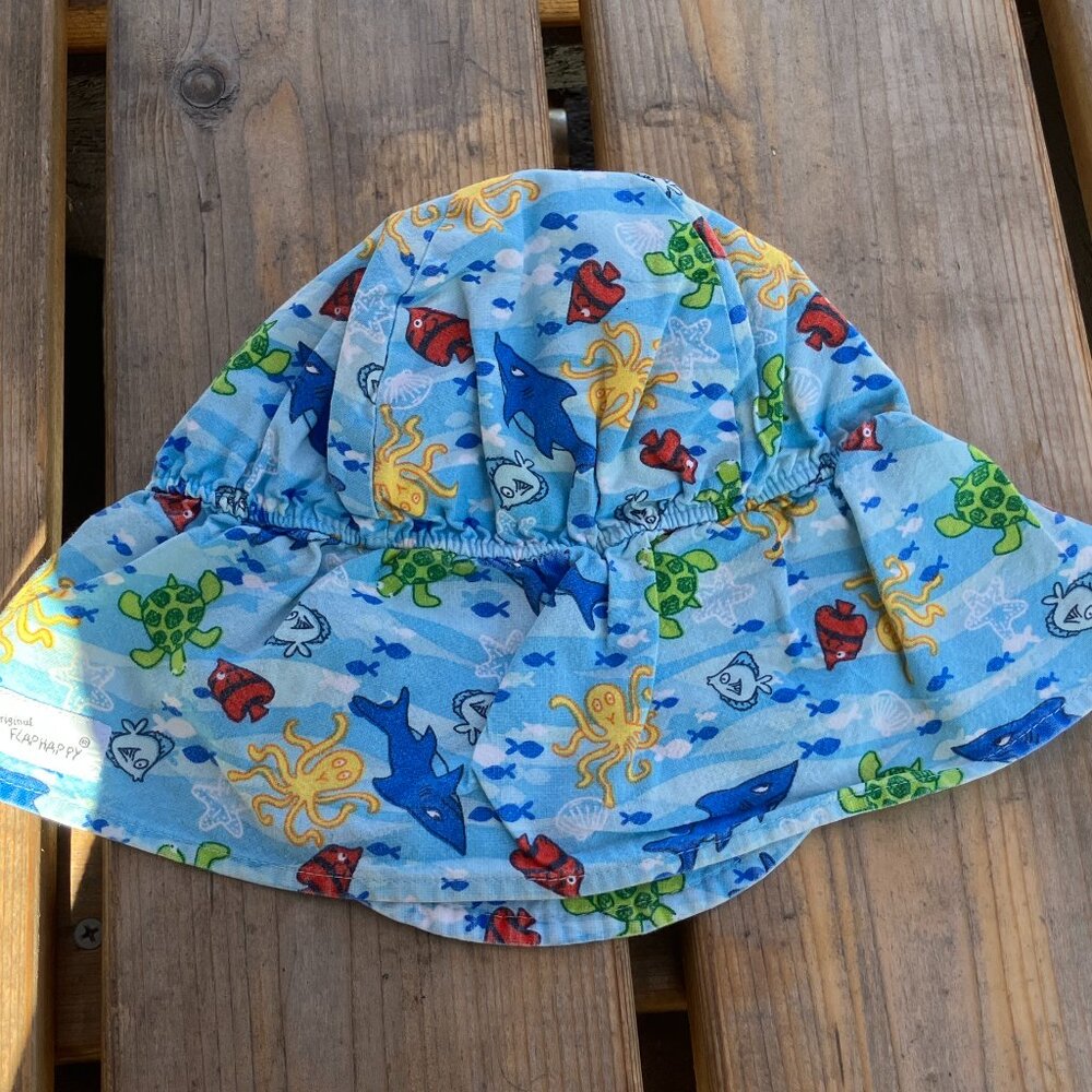 Flap Happy Original Sun Hat | UPF 50+ Blue Sea Creatures | Size Large